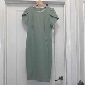 🌻 NWT! Green Calvin Klein Sheath Tulip Sleeve Dress